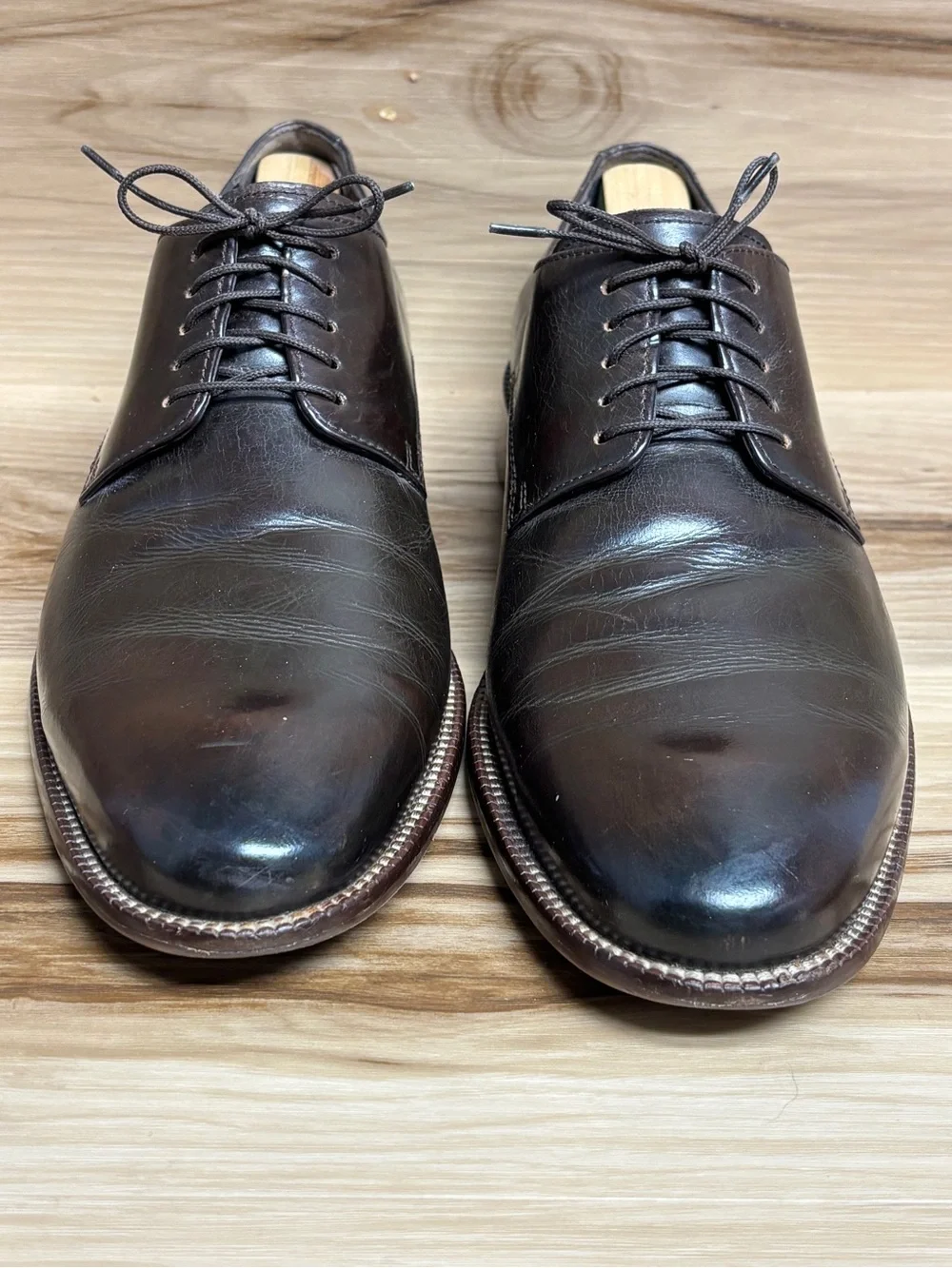 Cole Haan Fitzgerald men's dark brown leather plain toe Oxford shoes size 9.
